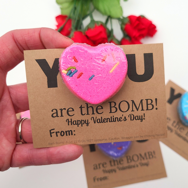 Heart Bath Bombs, Class Valentines, Classroom Valentines, Valentines kids class, school valentines, valentines for class